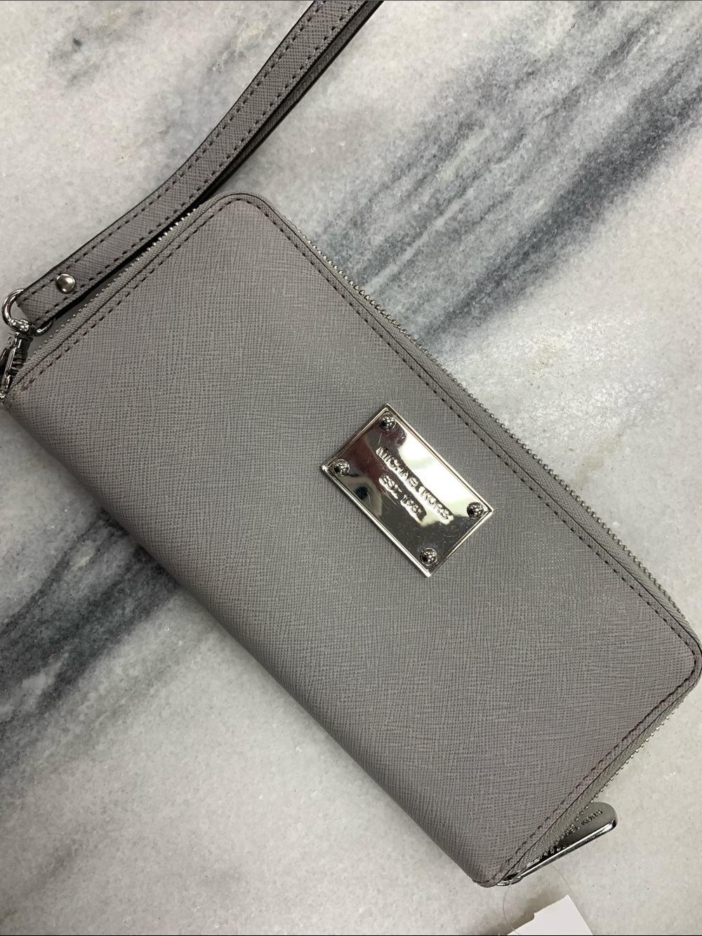 Michael Kors Gray Saffiano Leather Wristlet Clutch